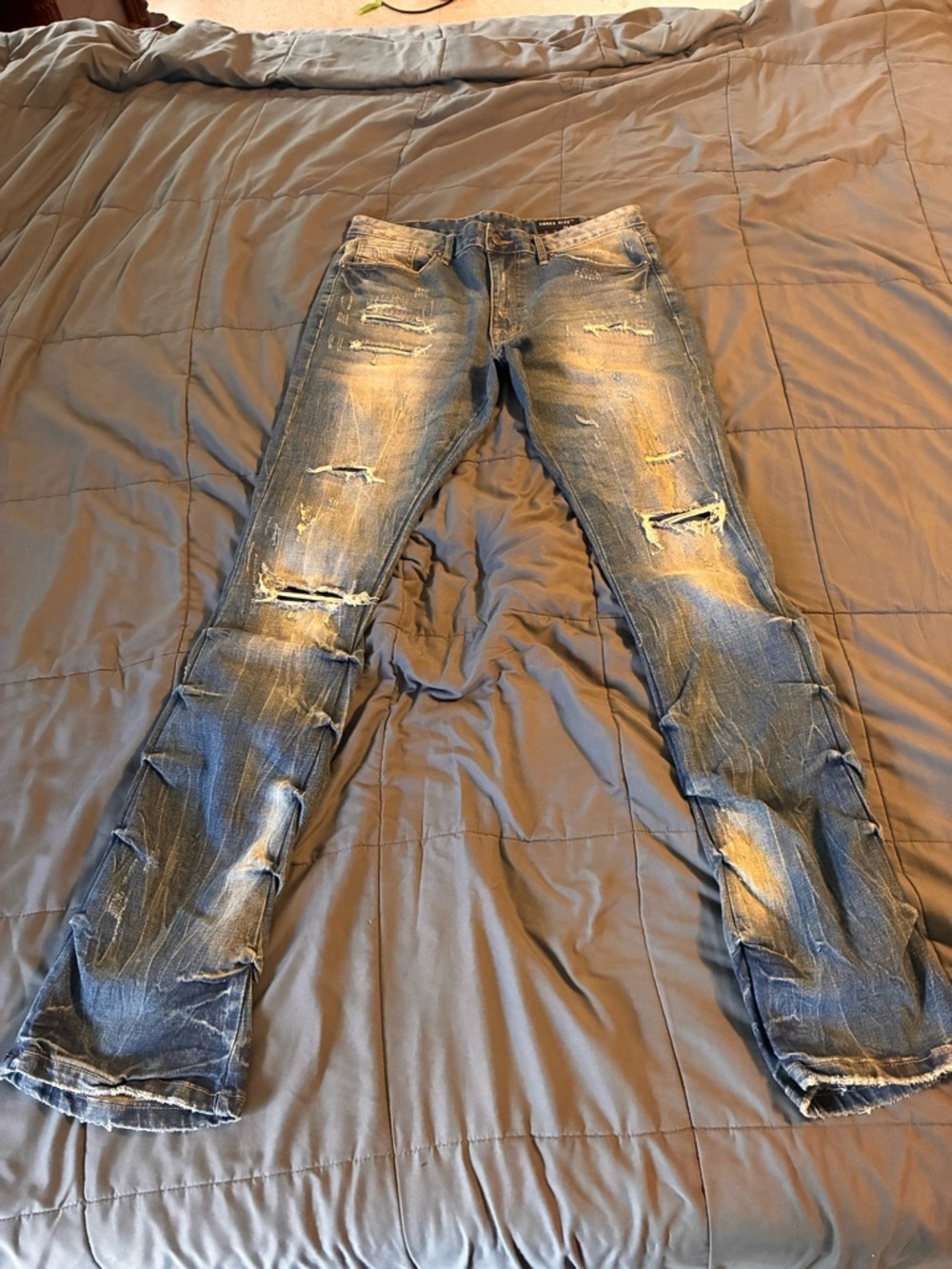 Men's Distressed Skinny Jeans in Blue - Slim Fit Flared Men’s Light Wash